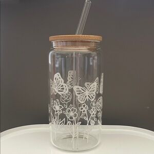 Glass Tumbler with Bamboo Lid and Straw